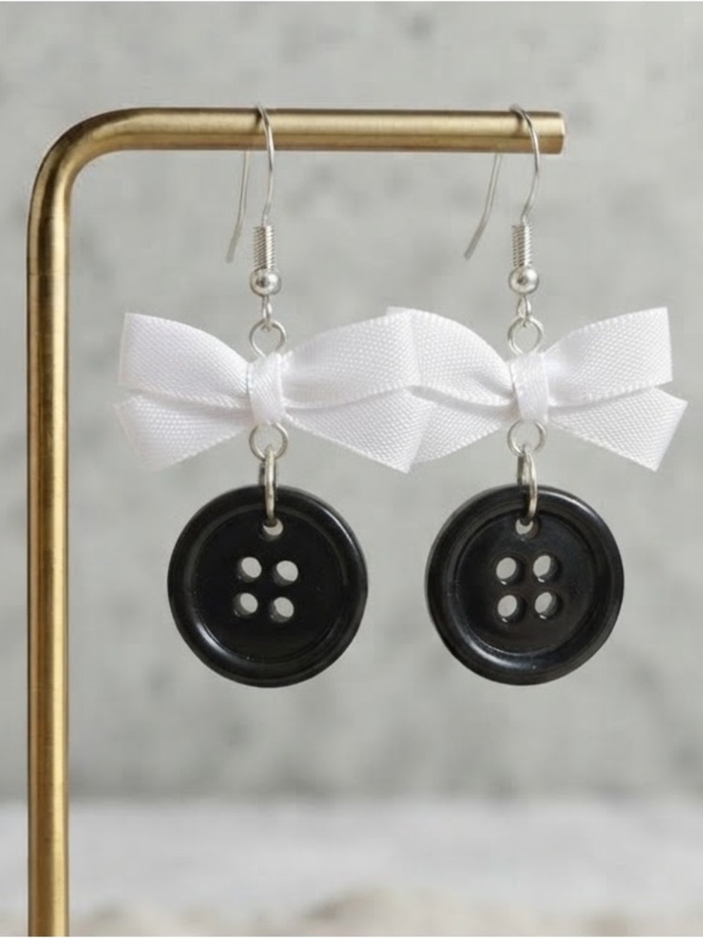 Coraline Style Bow Button Dangles — Handmade Earrings — Assorted Colours